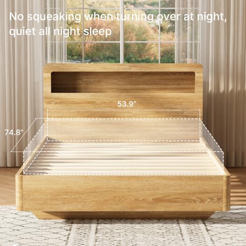 Full Bed Frame with Headboard, Led Lights, No Box Spring Needed, Wooden Slats, view 6