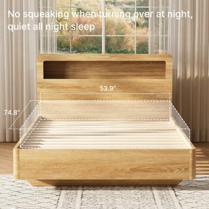Full Bed Frame with Headboard, Led Lights, No Box Spring Needed, Wooden Slats, view 6
