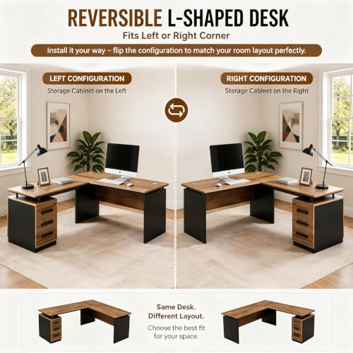 63 Inch L-Shaped Executive Desk, view 5