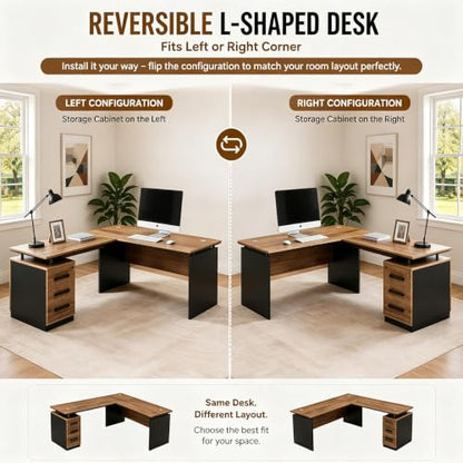 63 Inch L-Shaped Executive Desk, view 5