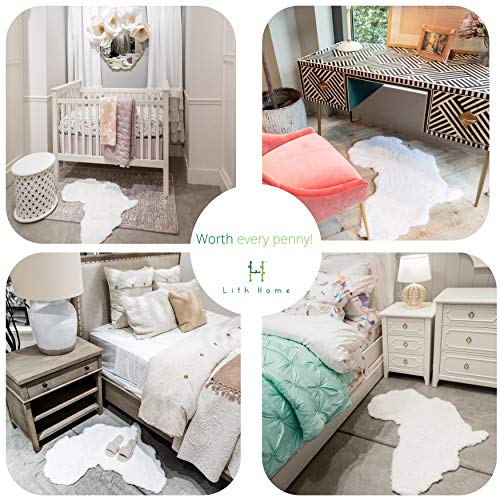 Lith Home Afro Faux Rabbit Fur Rug&Throw-Ultra Soft Plush Luxurious Chair Couch Sofa Bed Furniture Cover or Nursery Room-3x3 ft White African Map Shape