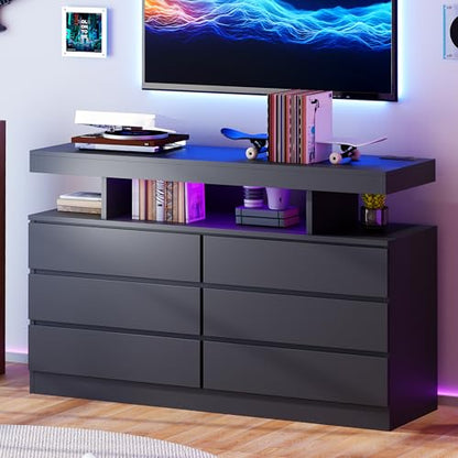 Black Dresser for Bedroom with Charging Station and LED Lights, view 7