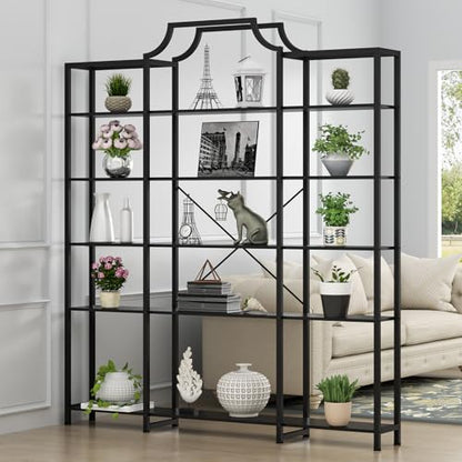 Triple Wide 5-Tier Bookshelf, 70.87" L x 79.13" H Extra Large Bookcase, Tall Open Etagere Display Shelf with Metal Frame, Freestanding Modern Storage Shelves for Home Office (Black)