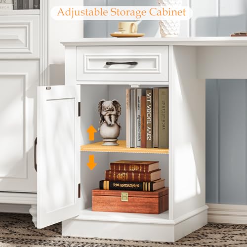 Farmhouse 59" L-Shaped Executive Desk with Drawers, Cream White, view 5