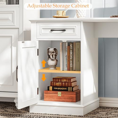 Farmhouse 59" L-Shaped Executive Desk with Drawers, Cream White, view 5