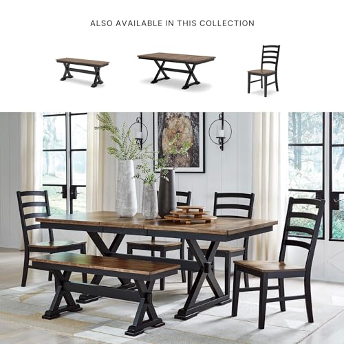 Signature Design by Ashley Wildenauer Dining Extension Table, 18" Self-Storing Butterfly Leaf, Hardwood Solids, Mango Veneer & MDF Substrate, Seats 6 to 8 for Kitchens, Black & Dark Brown, 78"