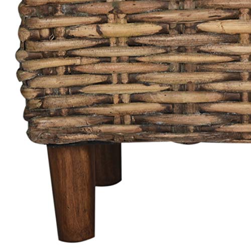 SAFAVIEH Furniture - Palermo Bench - White & Brown - Mango Wood - Coastal Woven Design - Ideal for Entryway, Bedroom, Living Room (FOX6533A)