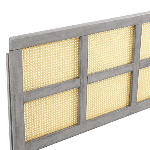 Luana Cane Woven Rattan Queen Headboard | Mid-Century Modern Style | Organic Aesthetic | Durable Solid Rubberwood | Customizable | Gray