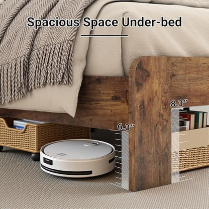 Wooden Queen Size Bed Frame with Storage Headboard, view 7