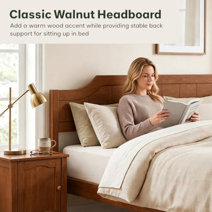 King Size Bed Frame with Headboard, Wood Platform Bed (Walnut), view 7