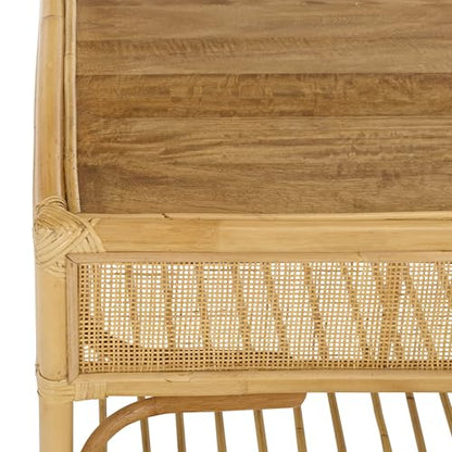 SAFAVIEH Furniture - Webster Rectangle Coffee Table - Natural Solid Wood with Rattan Shelf Storage, Boho Living Room Table, 43.3" W x 25.6" D x 17.7" H (COF6518A)