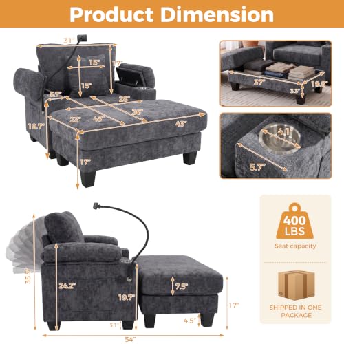 Chaise Lounge Chair with Phone Holder & Adjustable Backrest, view 3