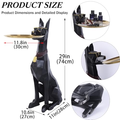 29-Inch Black Resin Geometric Doberman Statue with Tray, Dog Side Table, view 4