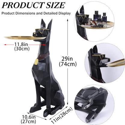 29-Inch Black Resin Geometric Doberman Statue with Tray, Dog Side Table, view 4