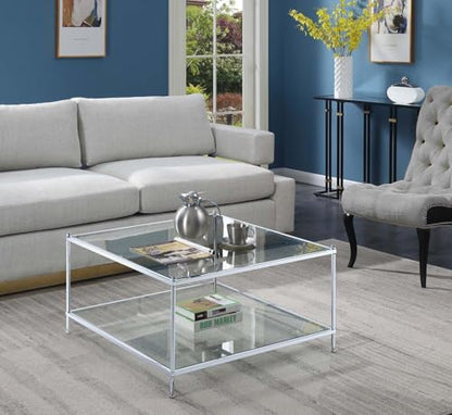 Royal Crest Square Coffee Table, Clear Glass / Chrome Frame
