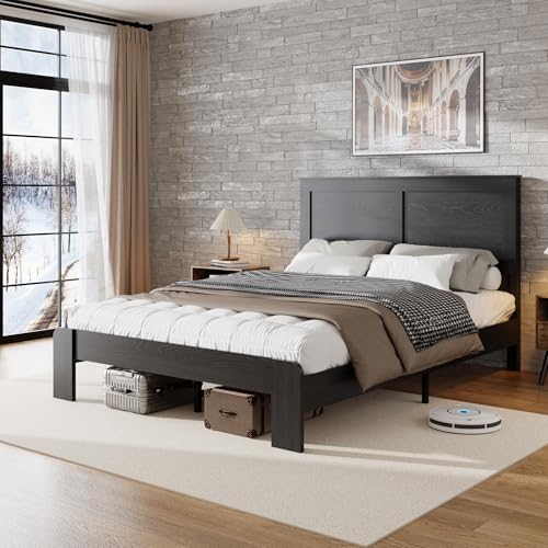 Queen Farmhouse Wood Bed Frame with Headboard and Footboard Black, view 7