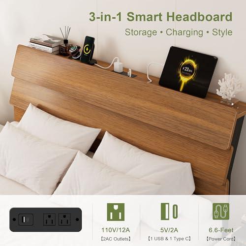 Floating Bed Frame Full with Led Lights and Charging Station, view 5