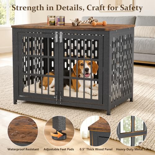 Heavy Duty Dog Crate Furniture 38 inch for Large Dogs, Aged Black, view 4