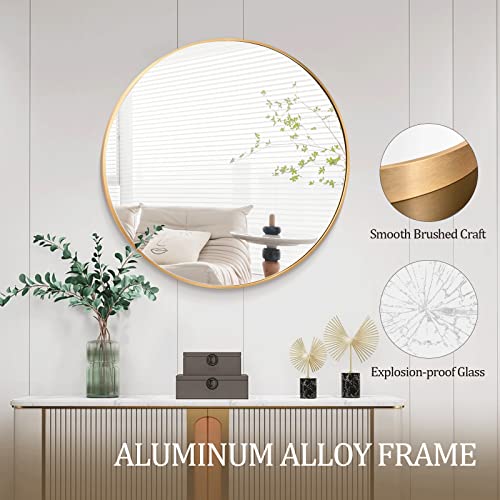 Round Mirror 23.6" Gold Wall Mounted Circle Mirror with Aluminum Alloy Frame Modern Design for Bathroom, Living Room, Vanity, Bedroom, Entryway