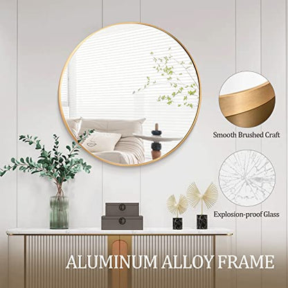 Round Mirror 23.6" Gold Wall Mounted Circle Mirror with Aluminum Alloy Frame Modern Design for Bathroom, Living Room, Vanity, Bedroom, Entryway