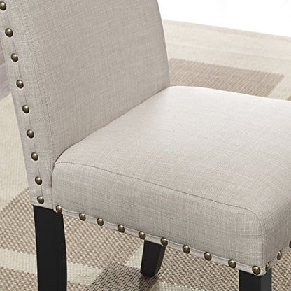 Biony Fabric Dining Chairs with Nailhead Trim, Set of 2, Tan