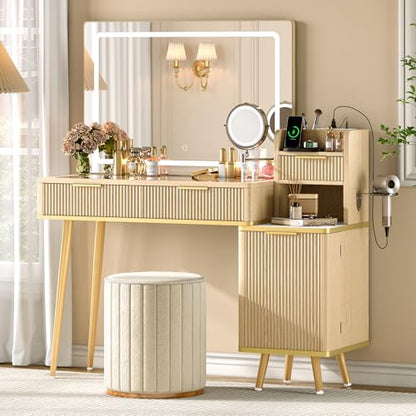 47" Vanity Desk with 5X Magnifying Mirror & 3-Color LED Light, view 2