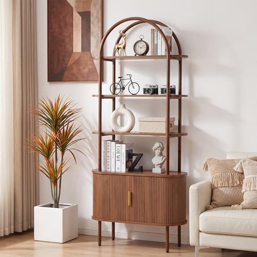 71" Tall Arched Bookshelf, Mid Century Modern Bookcase, view 4