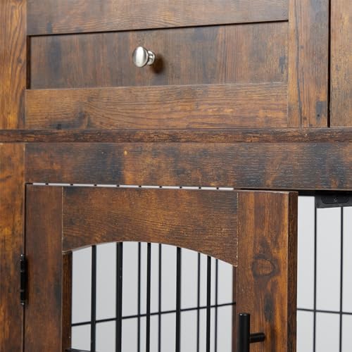GarveeHome Dog Crate Furniture,Wood Kennel Indoor with Drawers Storage, view 7