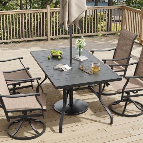 Outdoor Dining Table 60"x35", Rectangle Patio Dining Table with 1.57" Umbrella Hole, Outdoor Metal Furniture for Patio, Graden, Backyard and Poolside, Weather-Resistant