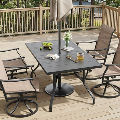 Outdoor Dining Table 60"x35", Rectangle Patio Dining Table with 1.57" Umbrella Hole, Outdoor Metal Furniture for Patio, Graden, Backyard and Poolside, Weather-Resistant