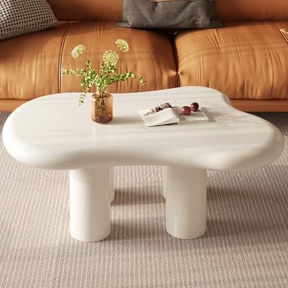 35" Cloud Coffee Table Cream White with 4 Legs for Living Room,Center Table,Low Table,for Living Room Apartment Bedroom Balcony Minimalist Accent Furniture
