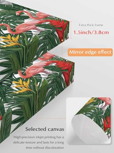 NuYeBiofx Summer Pink Flamingo Palm Leaf Canvas Wall Art Prints,48"x32" Framed Picture Artwork Tropical Animal Plant Tree Printed Canvas Oil Painting for Living Room Bedroom Office,Ready to Hang
