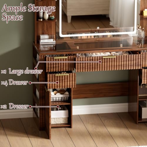 47.2" Fluted Makeup Vanity Desk with Large, 28.7" Mirror and Lights, view 5