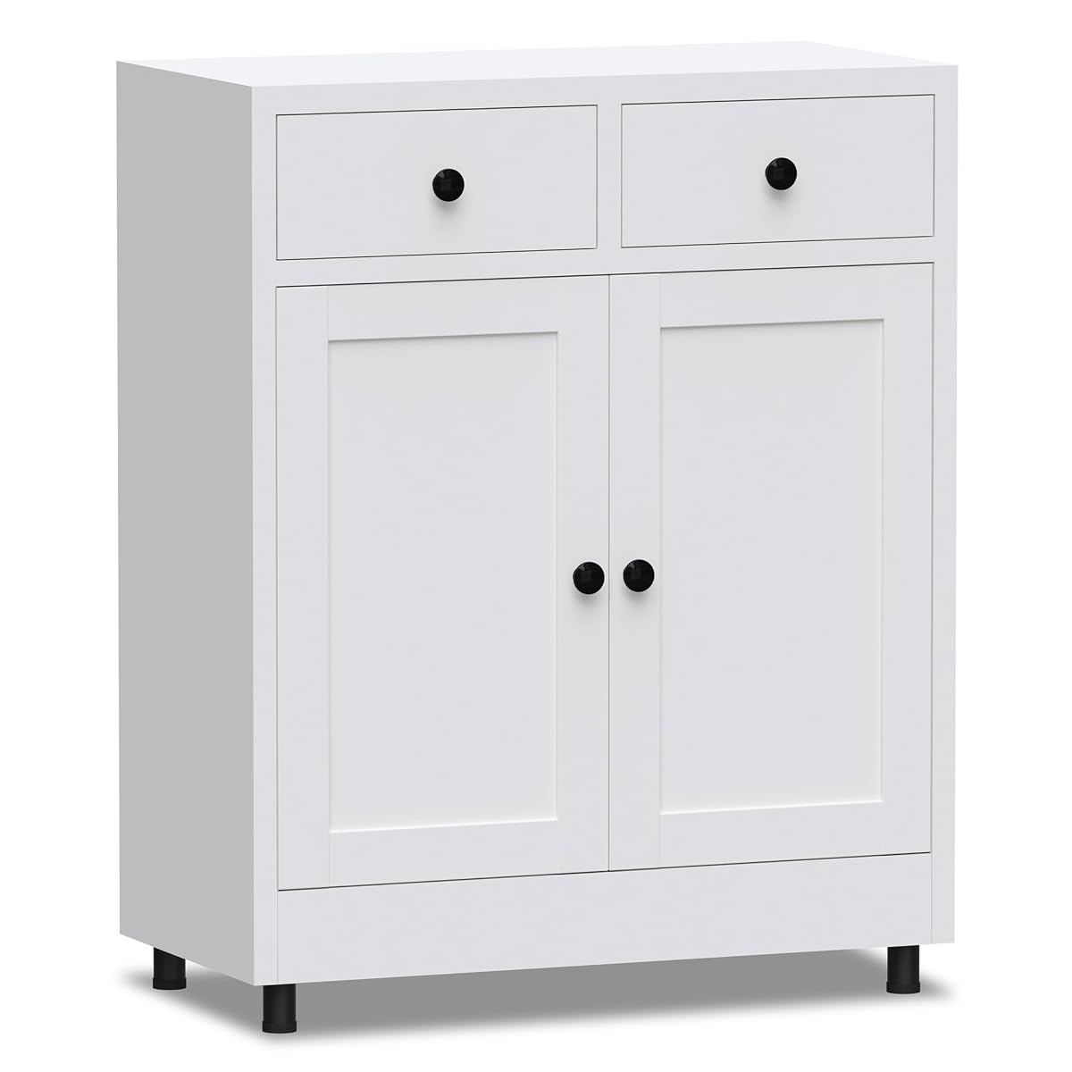 Metal Storage Cabinet with 2 Drawers and Adjustable Shelf, Sideboard Buffet Cabinet for Home, Office, Hallway, Entryway, Living Room, Kitchen Pantry and Dining Room (White)