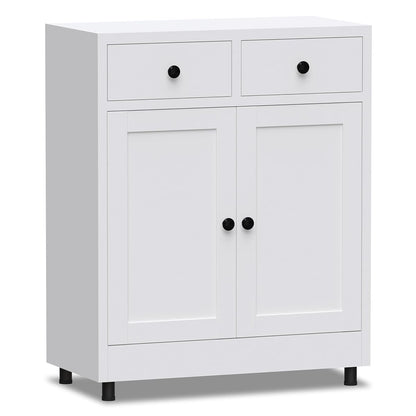 Metal Storage Cabinet with 2 Drawers and Adjustable Shelf, Sideboard Buffet Cabinet for Home, Office, Hallway, Entryway, Living Room, Kitchen Pantry and Dining Room (White)