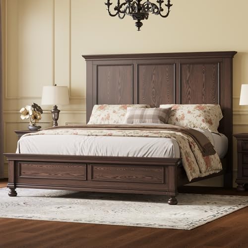Solid Wood Queen Bed Frame with 65.2" High Headboard, view 2