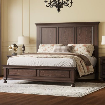 Solid Wood Queen Bed Frame with 65.2" High Headboard, view 2