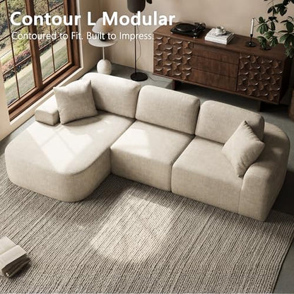 107" Boneless Cloud Couch, Modular Sectional Sofa with Deep Seat & Chaise, No Assembly Sofa-in-Box, Convertible L-Shape for Living Room Apartment, Bouclé, Oatmeal Beige