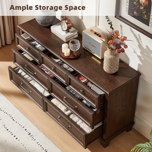 Farmhouse 7 Drawer Dresser for Bedroom, Walnut, view 6