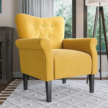 Modern Accent Chair, High Back Armchair, Upholstered Wingback Side Chair, Padded Single Sofa with Wooden Legs for Living Room, Bedroom - Citrine Yellow