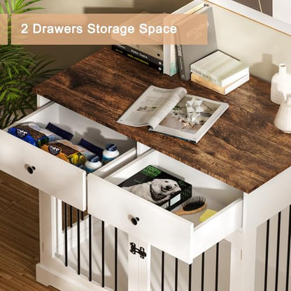 40" Dog Crate Furniture, Farmhouse Wooden Pet Kennel w/Drawer, view 4