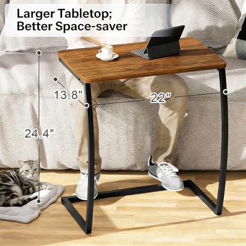 Side Table, End Table, Vintage C-Shaped Couch Table for Sofa Laptop Coffee Snack, Walnut