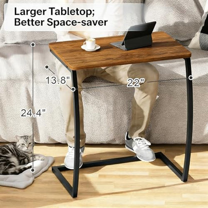Side Table, End Table, Vintage C-Shaped Couch Table for Sofa Laptop Coffee Snack, Walnut