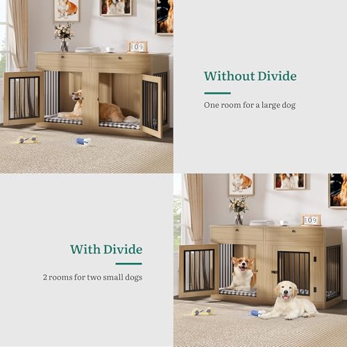 60 Inch Double Dog Crate Furniture for 2 Dogs, view 8