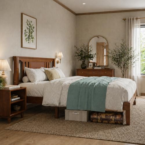 Brown Solid Wood Platform Bed Frame with Slat Support, view 8