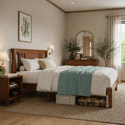 Brown Solid Wood Platform Bed Frame with Slat Support, view 8