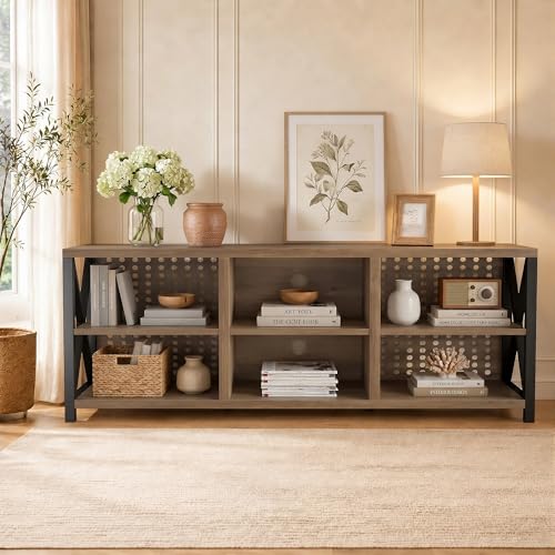 Rustic Entertainment Center for 65 Inch TV, Industrial Wood and Metal TV Stand with Storage Shelf, Modern Television Media Console Table with Cabinet for Living Room Bedroom, Rustic Oak, 55 Inch