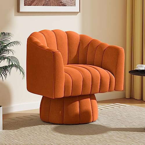 Swivel Accent Chair, 360° Swivel Barrel Chair with Armrest,Velvet Upholstered Single Sofa Reading Chair for Living Room,Bedroom,Waiting Room(Orange)