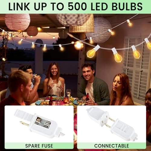 Outdoor String Lights 100 Feet LED Patio Lights 53 Plastic Edison Bulbs (3 Spare), Waterproof Connectable Hanging Light for Backyard Porch Balcony Party Decor, White