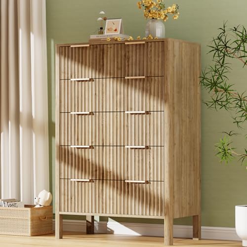 Fluted Oak 5 Drawer Dresser, view 2